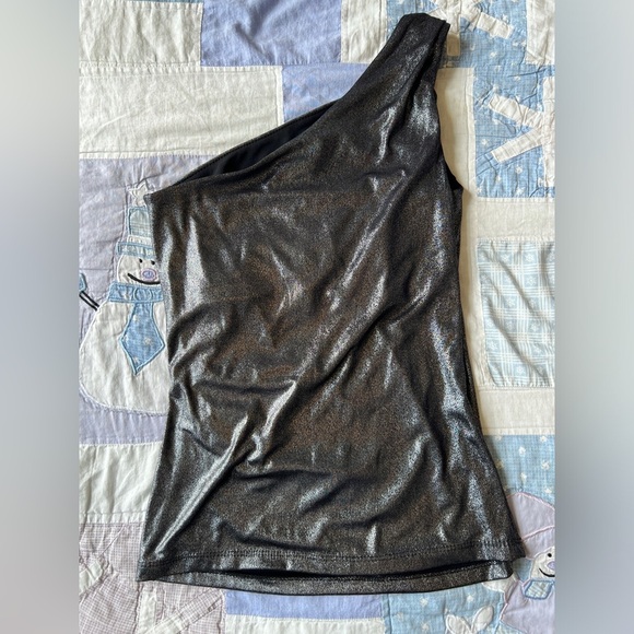 Cache Womens Silver Metallic One Shoulder Ruched Party Brat Summer Top Small - Picture 8 of 8